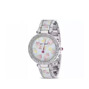 BETSEY JOHNSON WOMEN’’S Pale Blue FLORAL WRISTWATCH FLOWERS RHINESTONES New in B